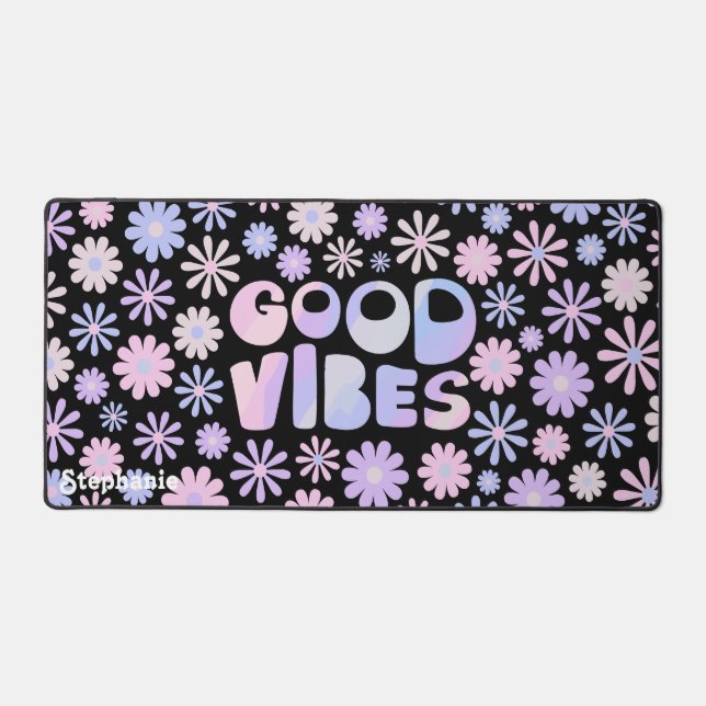 Gradient Holo Retro Daisies Good Vibes Typographie (Recto)