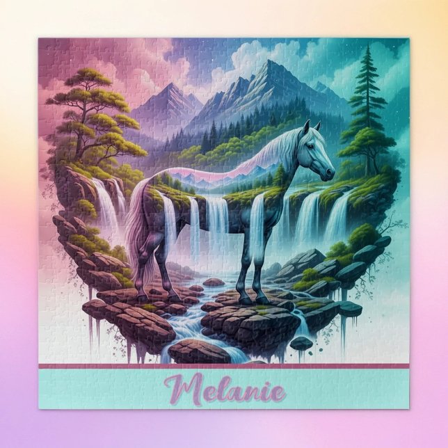 Gradient Pastel Horse Cascade Nature Puzzle (Créateur téléchargé)