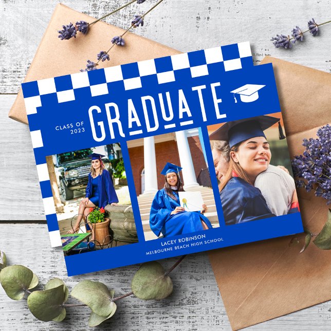 Graduate Blue 3 Photo Graduate (Graduate Blue 3 Photo Graduation Announcement)