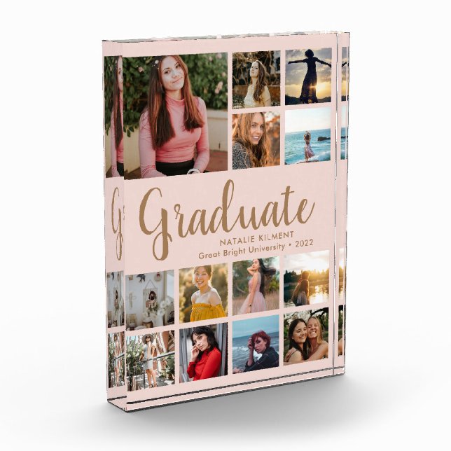 Graduate Collage Graduation Pink Gold Bloc photo (Gauche)
