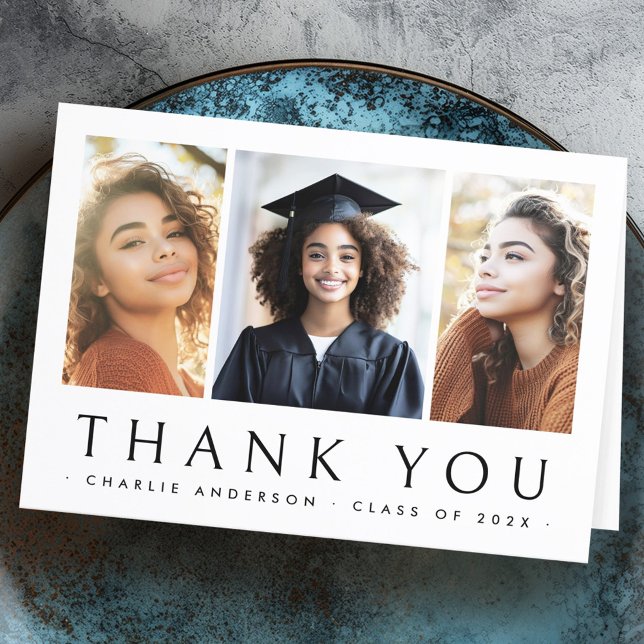 Graduate gradué élégant 3 photo carte de remerciem (Graduate graduation elegant 3 photo thank you card)