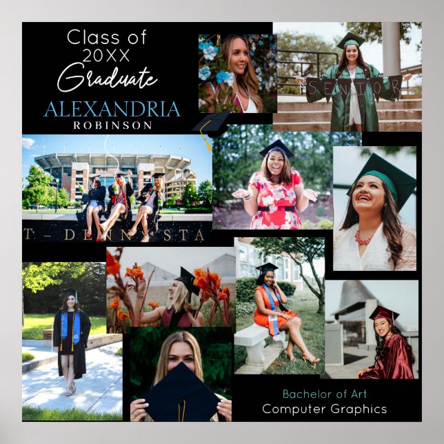 Graduate Hat Custom Multi Photo Collage 6V3 Poster (Devant)