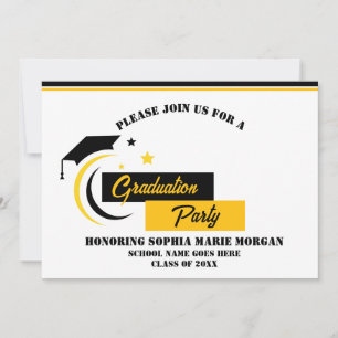 Graduate Jaune Noir Blanc Graduation Invitation