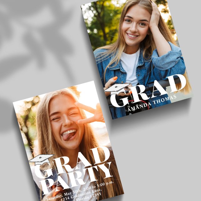Graduate moderne minimaliste Modèle photo Bold (Bold modern minimalist graduation photo card with standout clean typography.)
