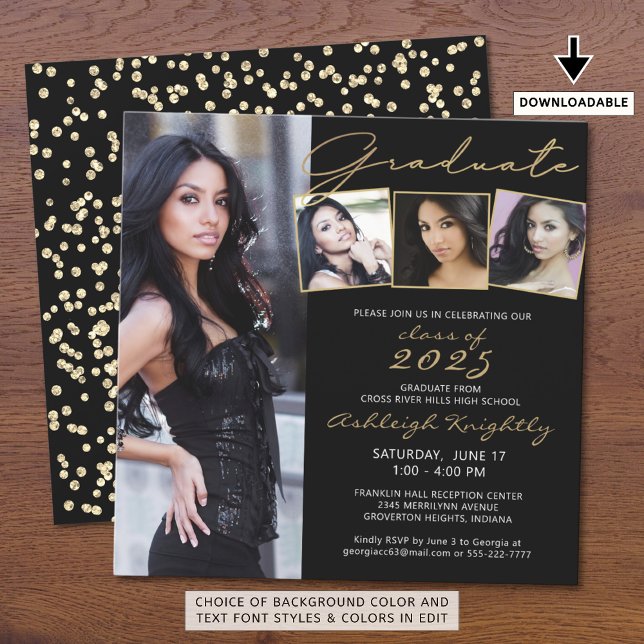 Graduate Script 4 Photo Black Gold Confetti (Créateur téléchargé)