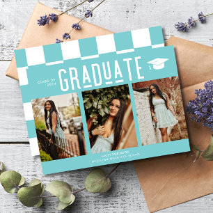 Graduate Turquoise Checkerboard 3 Photo Graduation
