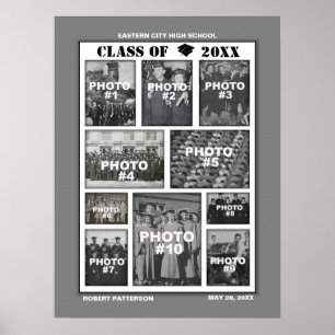 Graduation 10 Photos Collage Poster Gris