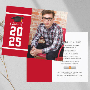 Graduation 2024 Photo Red White Party Invitation