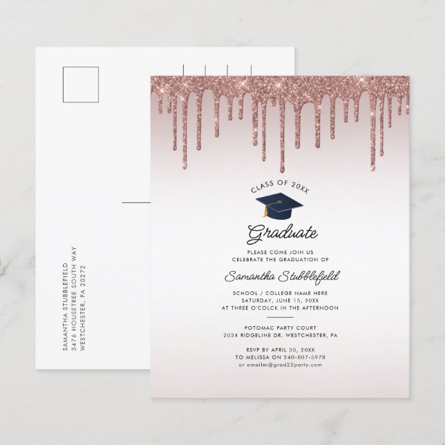 Graduation 2024 Rose Gold Grad Party Invitation (Devant / Derrière)