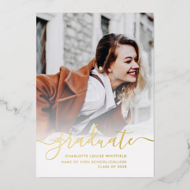 Graduation 2025 Grad Photo Gold Foil Faire-part (Recto)