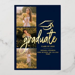 Graduation 2025 Marine Photo Gold Foil Faire-part