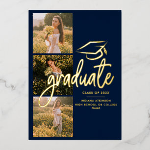 Graduation 2025 Marine Photo Gold Foil Faire-part