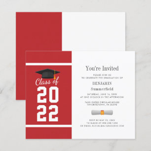 Graduation 2025 Minimaliste Red White Invitation