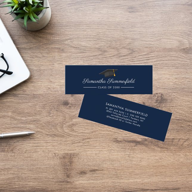 Graduation 2025 Nom Script moderne Carte Bleue Mar (Graduation 2025 Grad Student Navy Blue Mini Calling Card)
