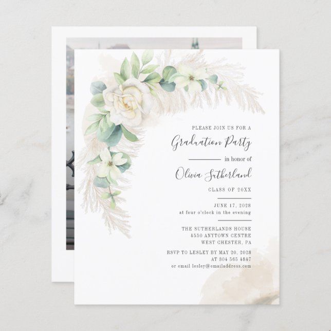 Graduation 2025 Pampas Grass Photo Invitation (Devant / Derrière)