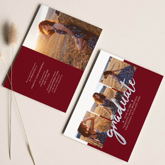 Graduation 2025 Photo Collage Faire-part en argent (Créateur téléchargé)