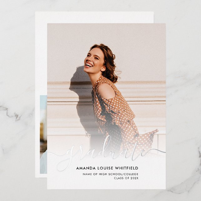 Graduation 2025 Photo Silver Foil Faire-part (Recto/Verso)