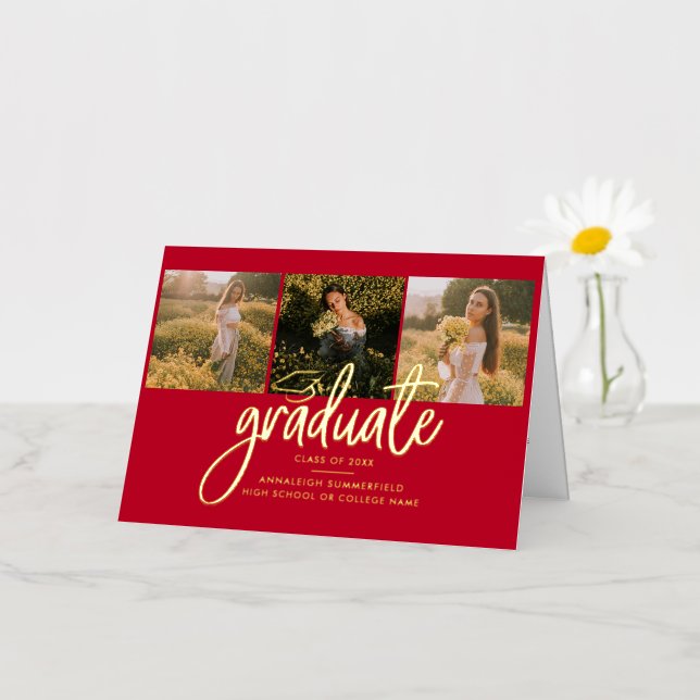 Graduation 2025 Photos Gold Foil Faire-part (Petite fleur)