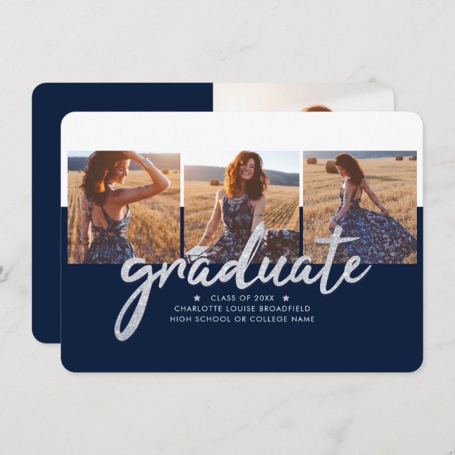 Graduation 2025 Photos Marine Blue Faire-part (Devant / Derrière)