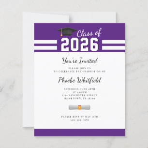Graduation 2025 Purple White Grad Party Invitation
