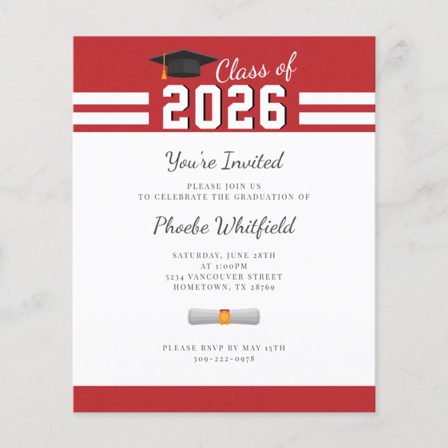 Graduation 2025 Red White Grad Party Invitation (Devant)
