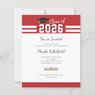 Graduation 2025 Red White Grad Party Invitation