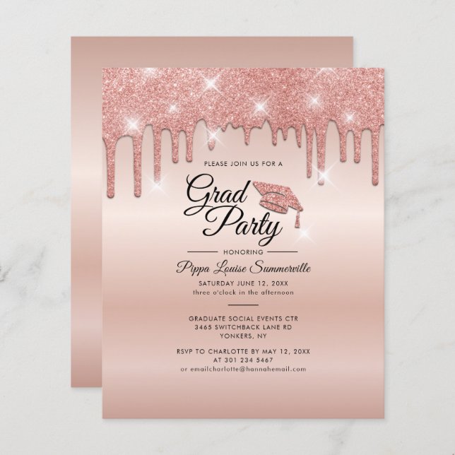 Graduation 2025 Rose Gold Party Invitation (Devant / Derrière)
