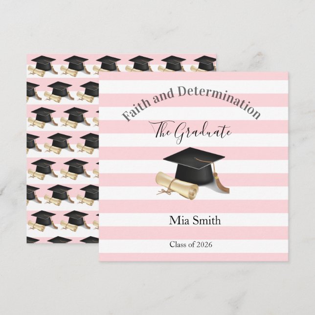 Graduation 2026 Invitation Pink Stripe (Devant / Derrière)