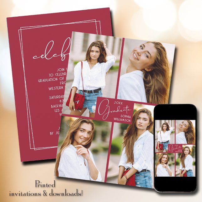 Graduation 4 Photo Collage Party Invitation (Créateur téléchargé)