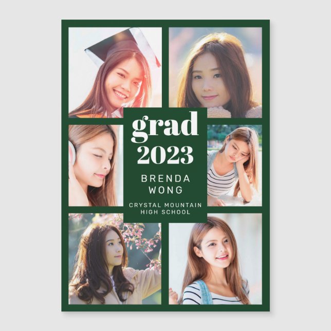 Graduation 6 Photo Collage blanc Script vert (Devant)