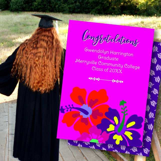 Graduation Announcement Hibiscus Art Hot Pink  (Créateur téléchargé)