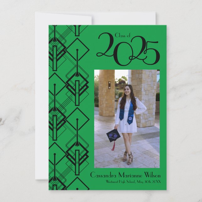 Graduation Art Déco Faire-part rouge noir (Devant)