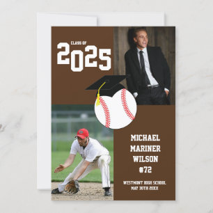 Graduation Baseball Sport Brown White Invitation
