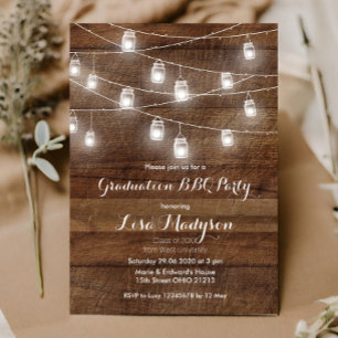 Graduation BBQ Invitation Wood Rustic card