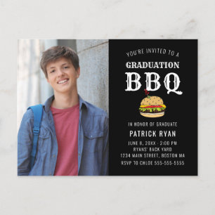 Graduation BBQ Party Black White Invitation