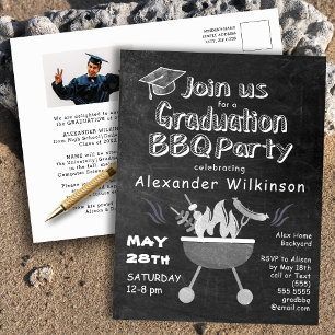 Graduation BBQ Party Chalkboard Photo Invitation