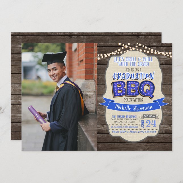 Graduation BBQ Party Invitation - Grill & Chill BP (Devant / Derrière)