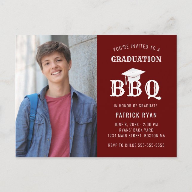 Graduation BBQ Party Red White Photo Invitation (Devant)