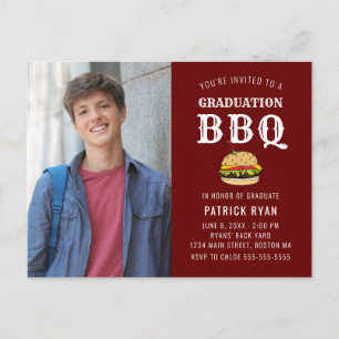 Graduation BBQ Party Red White Stripe Invitation