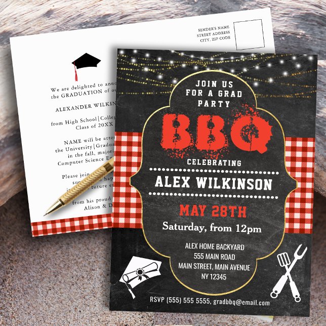 Graduation BBQ Party Rustic Chalkboard Invitation (Créateur téléchargé)