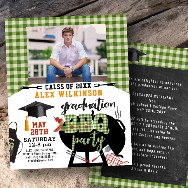 Graduation BUDGET BBQ Party Plaid Photo Invitation (Créateur téléchargé)