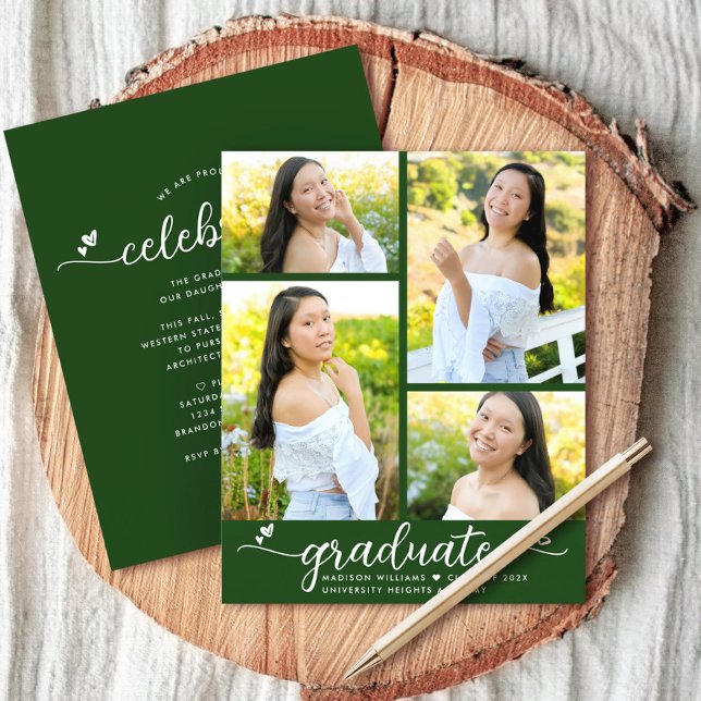 Graduation Budget Vert 4 Script photo Invitation (Créateur téléchargé)