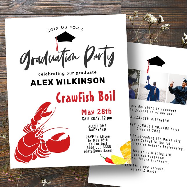 Graduation BUDGÉTAIRE 3 Photo Crawfish Invitation  (Créateur téléchargé)