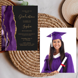 Graduation budgétaire Photo Purple Gold Invitation
