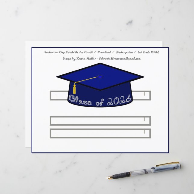 Graduation Cap Navy Blue Party Hat 2026 Silver (Devant/Arrière en situation)