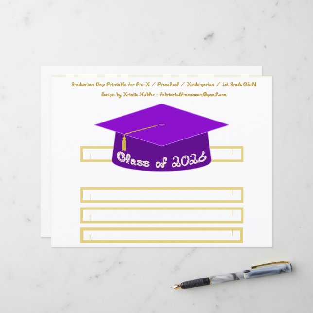 Graduation Cap Purple Party Hat 2026 in White (Devant/Arrière en situation)