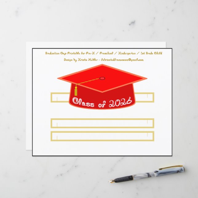 Graduation Cap Red Party Hat 2026 in White (Devant/Arrière en situation)