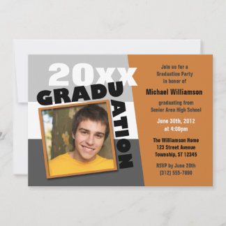 Graduation Carrée Orange Photo Party Invitation