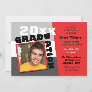 Graduation carrée Rouge Photo Party Invitation