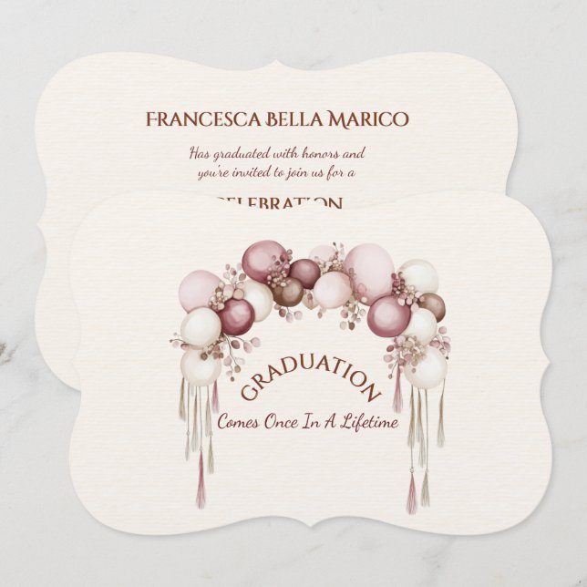 Graduation Daughter Balloons Invitation (Devant / Derrière)